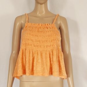 So Juniors terry cloth tank‎ smocked peplum sleeveless top orange size XL
